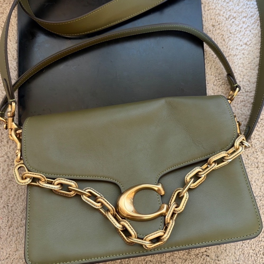 Coach Chain Tabby Shoulder Bag Brass/Olive Green Leather Gold Chain 3 straps